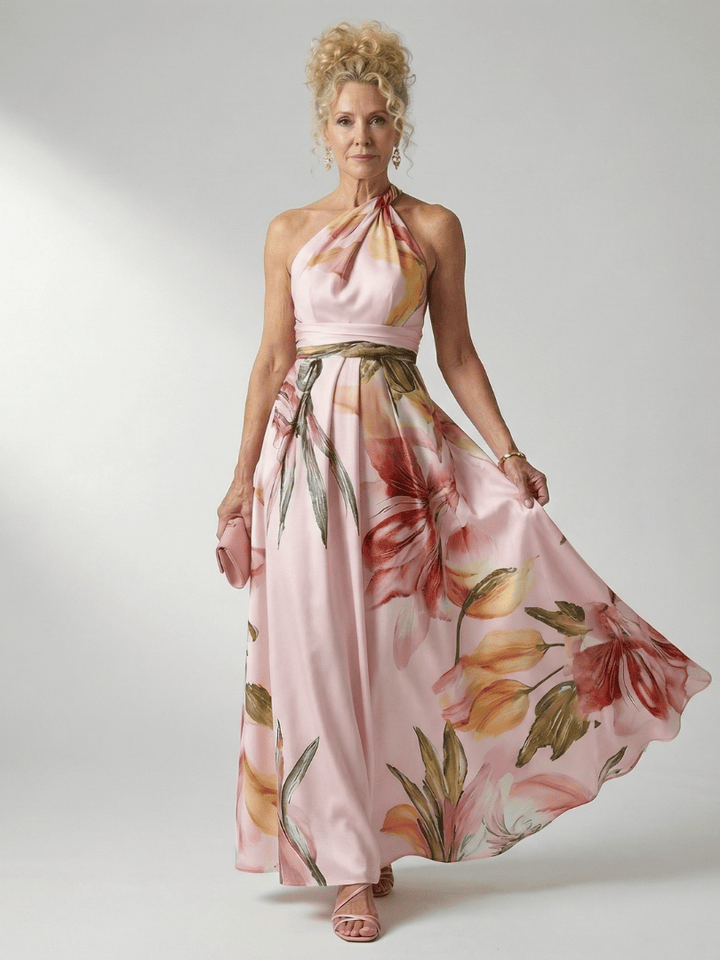 Amiel™ light floral maxi dress by Emma & Rose Cape Town, featuring a flowing fabric, floral pattern, and elegant design.