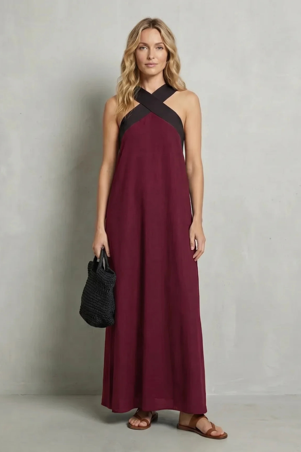 Seravelle – Cross-halter elegance – Maxi dress