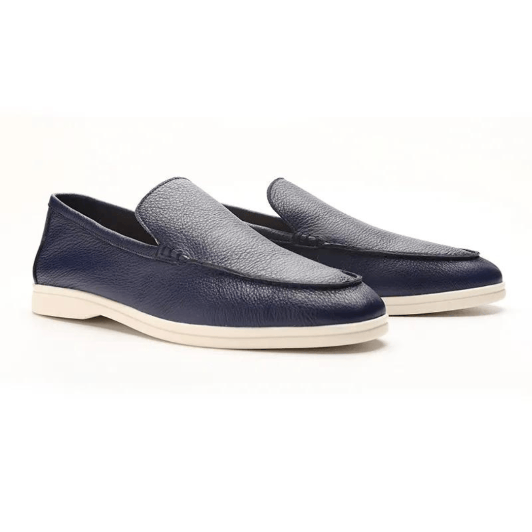 Bryce™ cowhide leather loafers by Emma & Rose Manhattan shown in black with a classic slip-on design and stitched detailing.