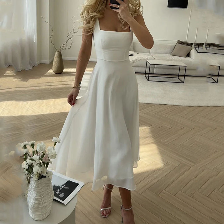 Maura | Midi dress with square neckline for wedding guest