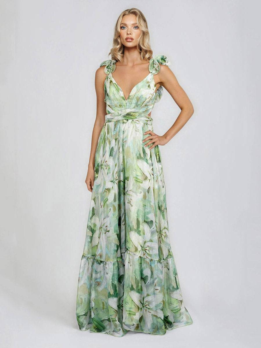 Winnie™ Elegant Lily Print Dress by Emma & Rose Manhattan featuring a flowy dress with a floral lily pattern and feminine silhouette.