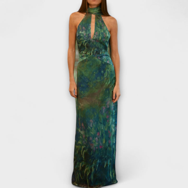 Carmen | Maxi dress with halter neck and long artistic print