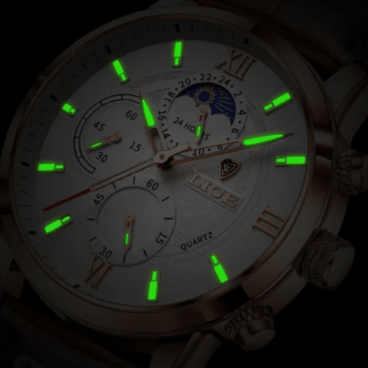 Emma & Rose Manhattan Rudolf™ Napoli Classic Watch with black leather strap and round silver dial on a white background.