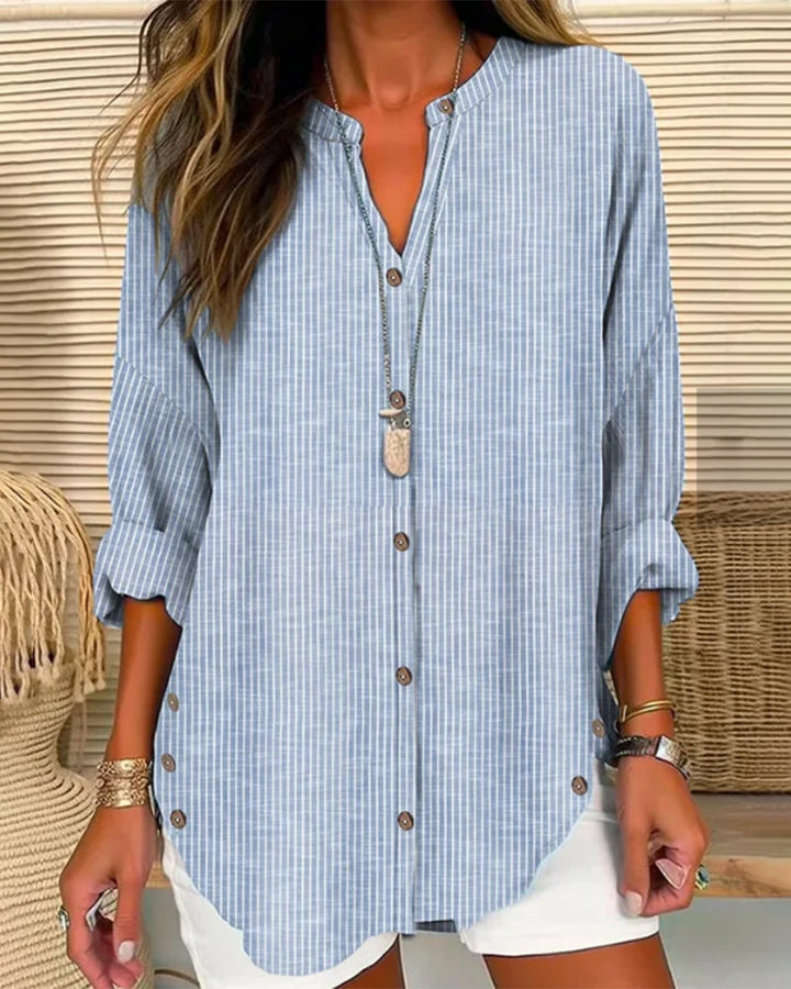 Lena | Women's Casual Striped Blouse with Button Placket