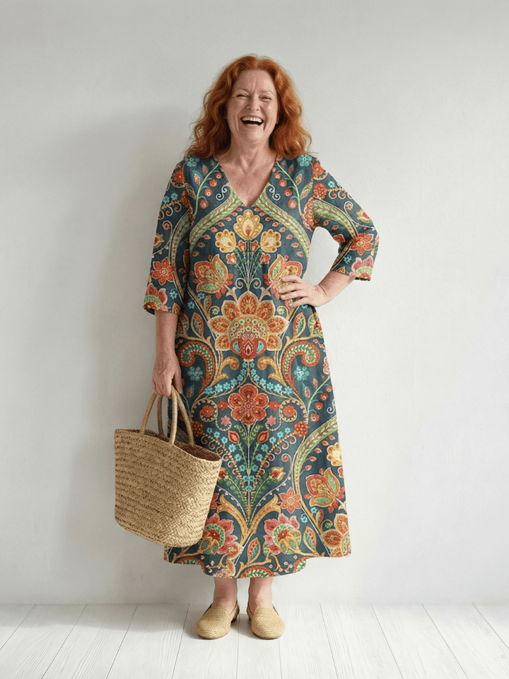 Emma & Rose Cape Town Lara™ Shape Garden Midi Dress featuring floral pattern and midi length, stylish and comfortable for summer wear.