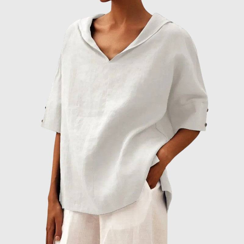 Brown Ayla™ blouse by Emma & Rose Cape Town, featuring a stylish, lightweight design with long sleeves and a relaxed fit.