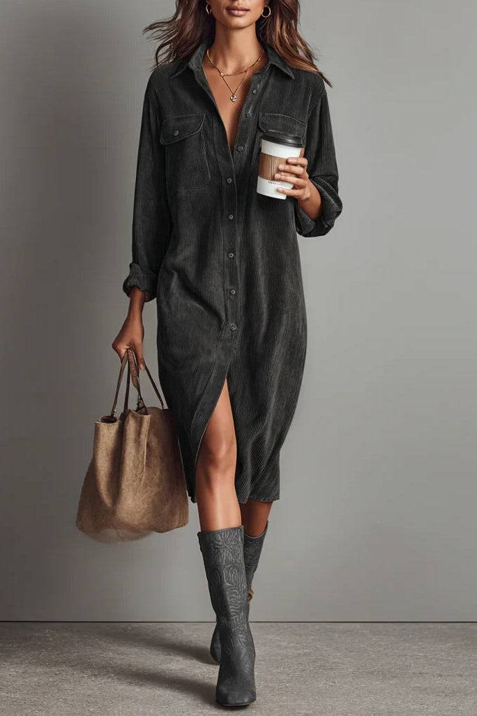 Élodie™ Rich Midi Dress by Emma & Rose Manhattan, featuring elegant fabric and a fitted silhouette, shown on a model.