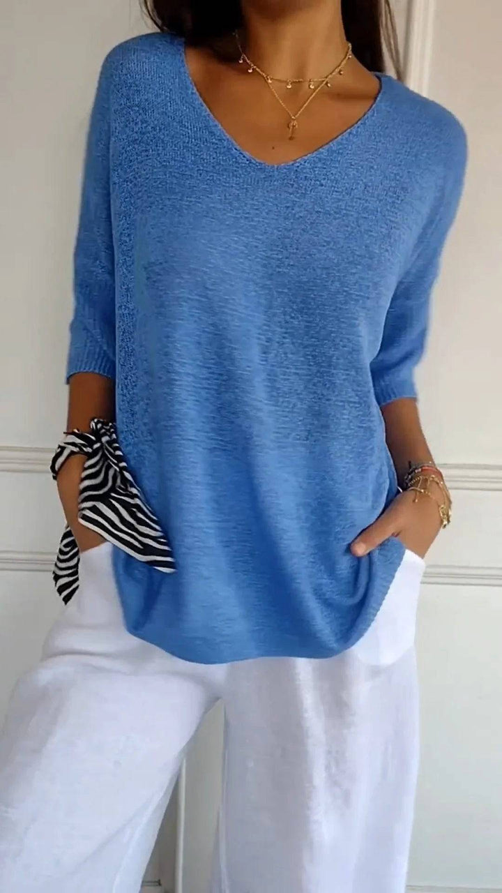 Emma & Rose Durban Jill™ timeless V-neck top in soft fabric, featuring a classic V-neck design and stylish fit.