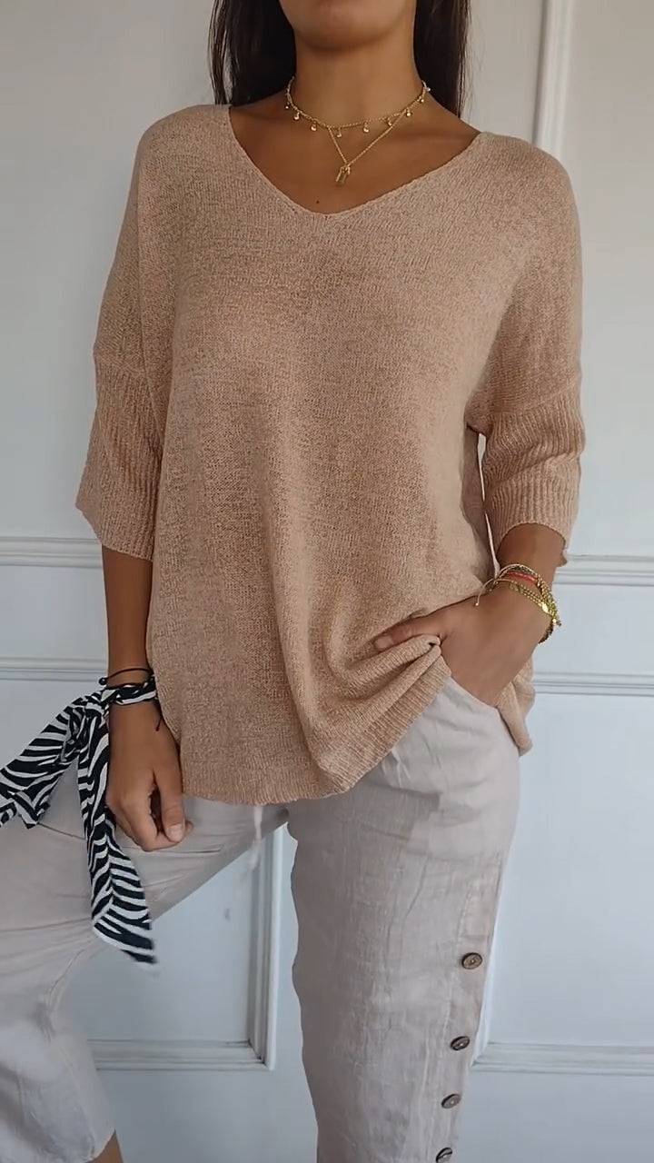 Emma & Rose Durban Jill™ timeless v-neck top in soft fabric, shown in a classic fit with short sleeves and versatile style.