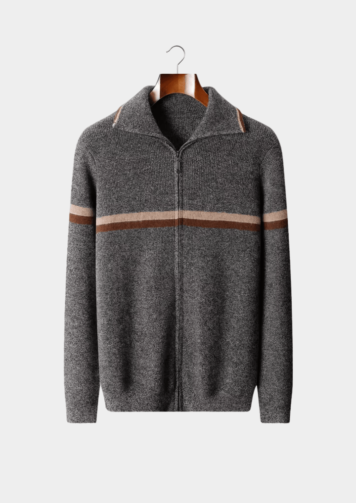 Emma & Rose cashmere striped zip cardigan — premium knitwear