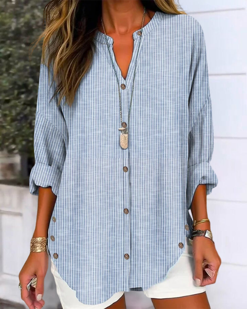 Lena | Women's Casual Striped Blouse with Button Placket