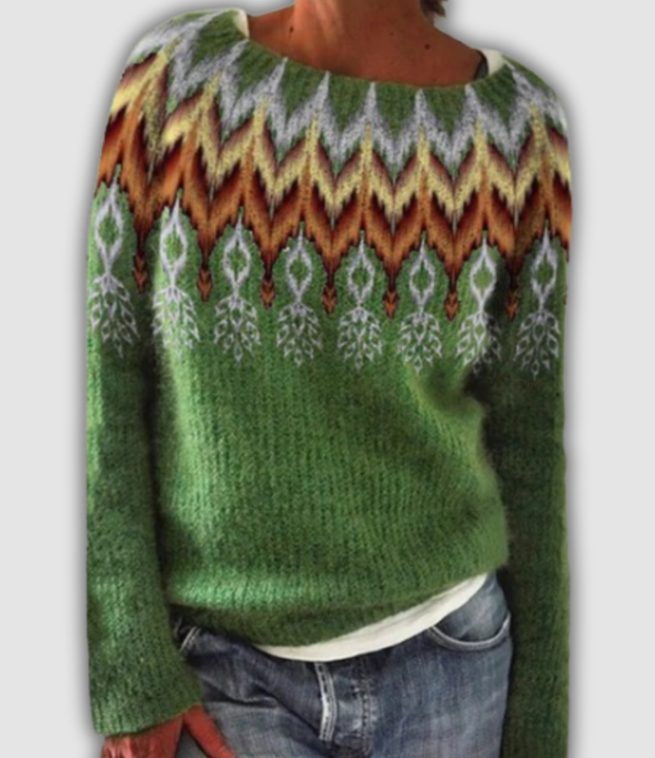 Emma & Rose Cape Town retro sweater featuring a vibrant, vintage-inspired knit with bold patterns and cozy fit.