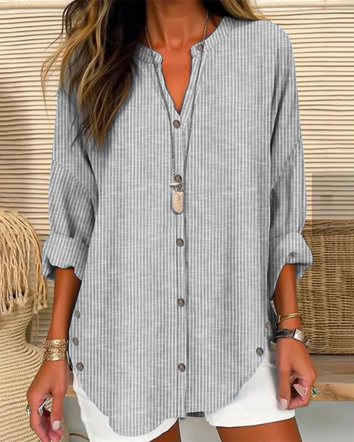 Lena | Women's Casual Striped Blouse with Button Placket