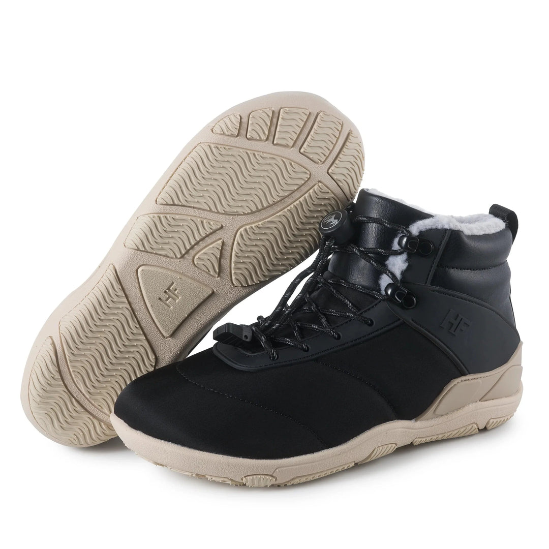 Emma & Rose Cape Town Azura™ winter barefoot shoes in black, featuring flexible soles and cozy lining for cold weather comfort.