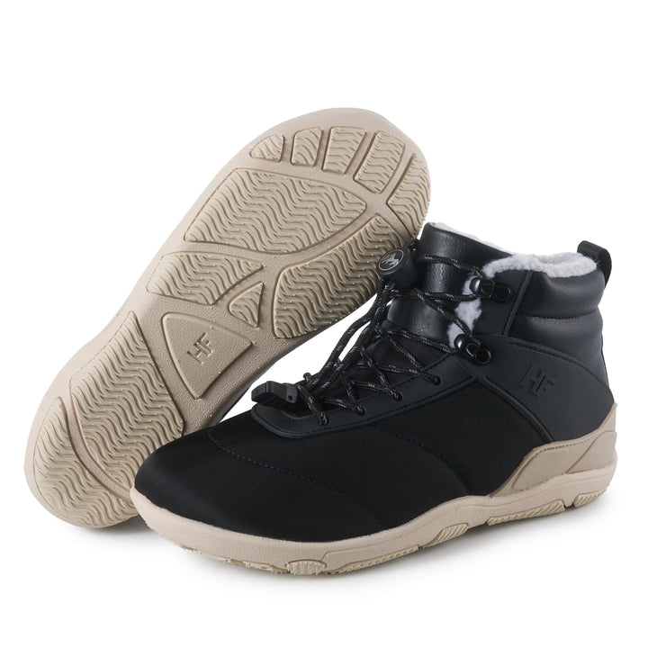 Emma & Rose Cape Town Azura™ winter barefoot shoes in black, featuring flexible soles and cozy lining for cold weather comfort.