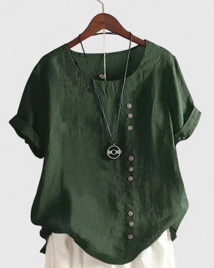 Emma & Rose Cape Town Elisavie™ women’s short sleeve blouse, comfortable and stylish, shown in a relaxed fit with a soft fabric.
