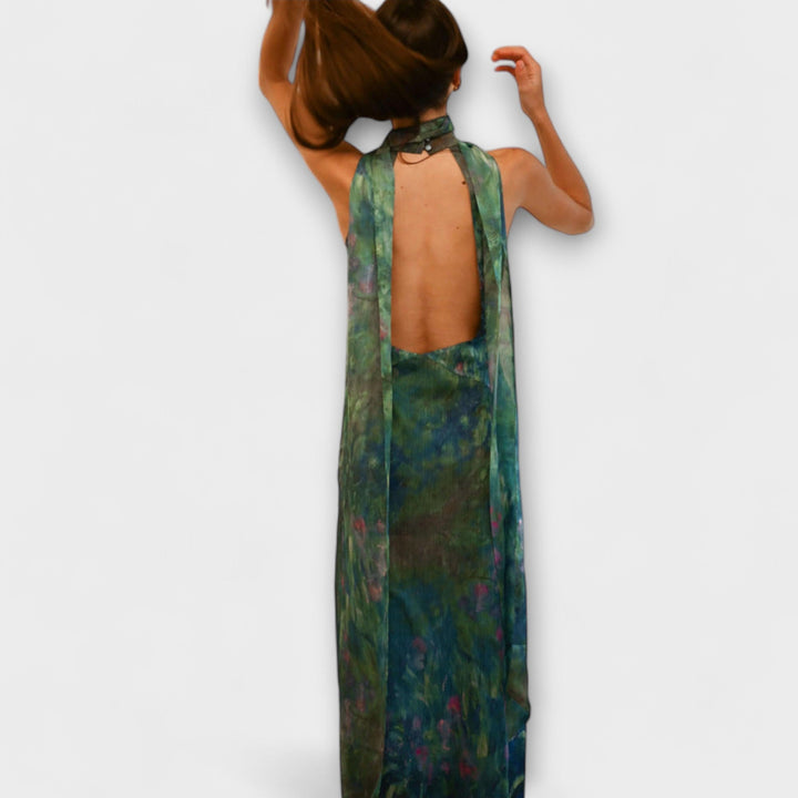 Carmen | Maxi dress with halter neck and long artistic print