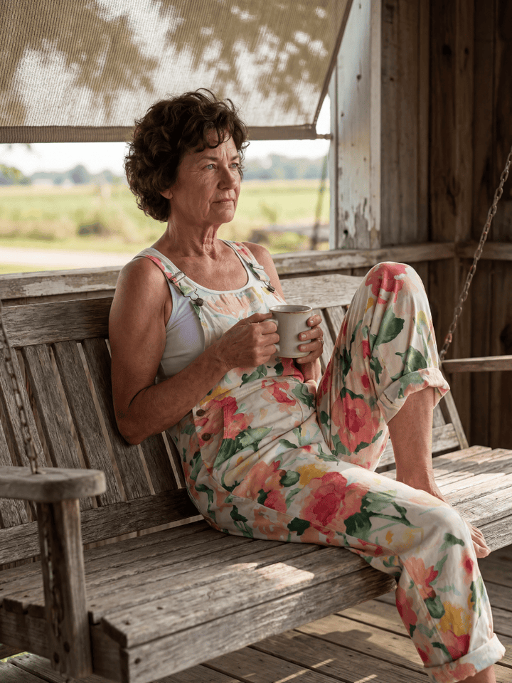 Emma & Rose Cape Town Jose™ soft floral jumpsuit with adjustable straps, featuring a lightweight, flowy fabric and floral print.
