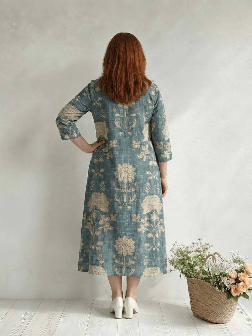 Skye™ Shape Floral Midi Dress by Emma & Rose Cape Town featuring a fitted bodice and flowing floral print fabric.