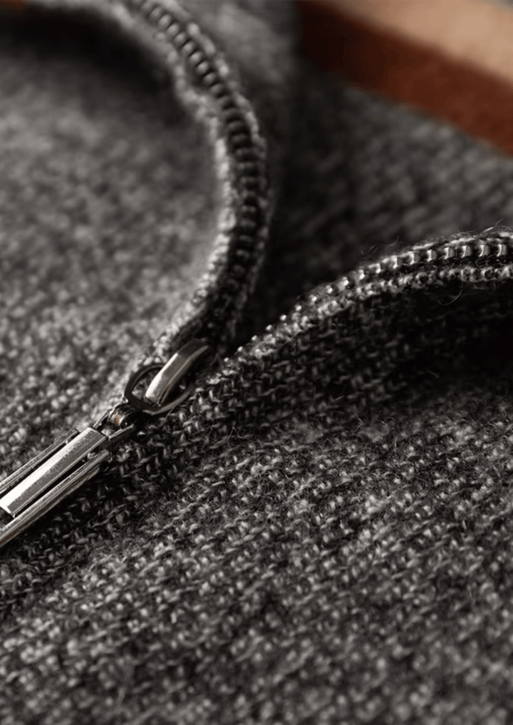 Emma & Rose cashmere striped zip cardigan — premium knitwear