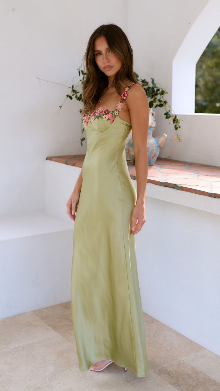 Floral Maxi Slip Dress for Women - Bodycon - Spaghetti Strap