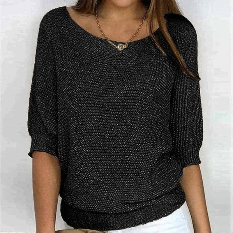 Emma & Rose Manhattan Fransien™ Soft Comfort Top, light blue, casual fit, with rounded neckline and long sleeves.