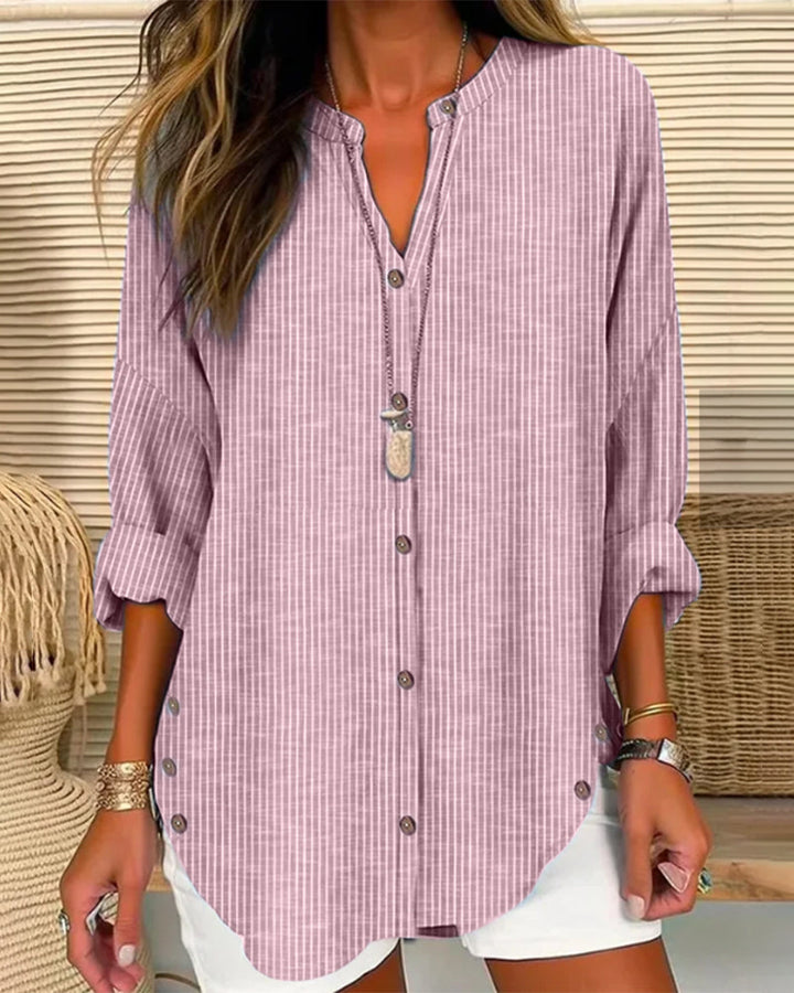 Lena | Women's Casual Striped Blouse with Button Placket