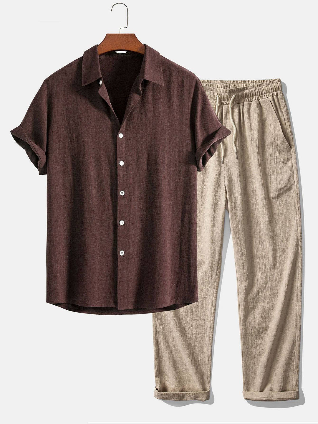 Emma & Rose Manhattan Pieter™ short-sleeved linen set, two-piece outfit featuring lightweight, breathable linen fabric and casual style.