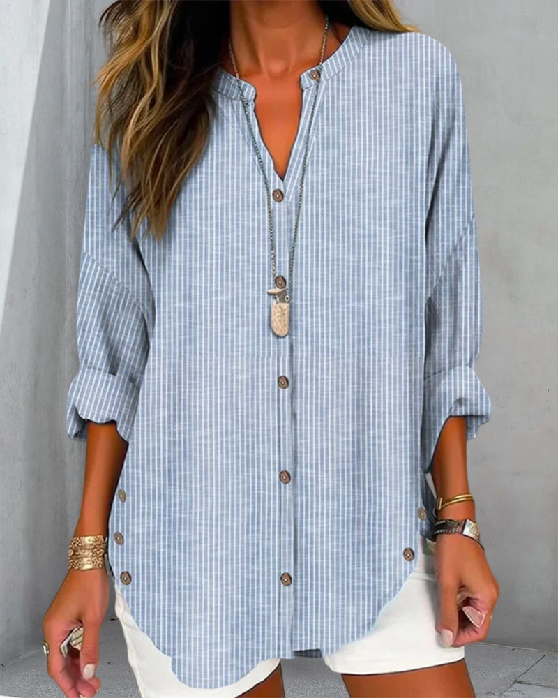 Lena | Women's Casual Striped Blouse with Button Placket