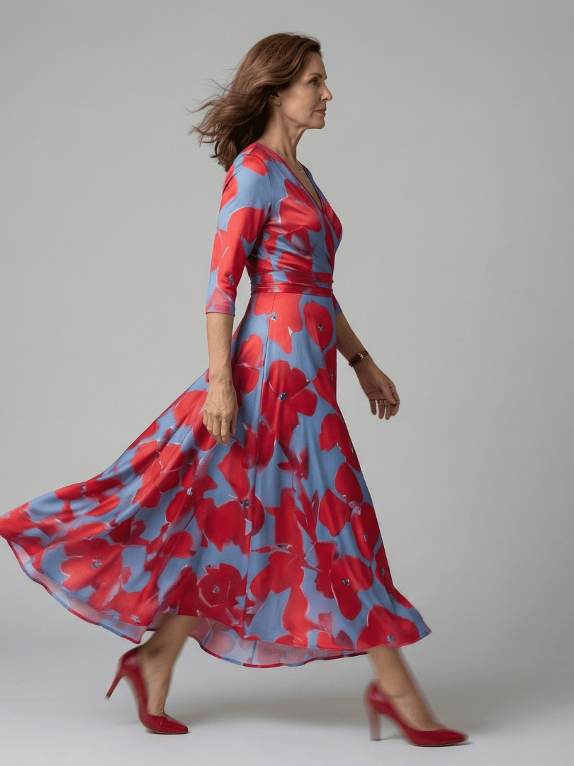 Celine™ wrap neck midi dress by Emma & Rose Cape Town, featuring a stylish silhouette with a wrap neckline and midi length.