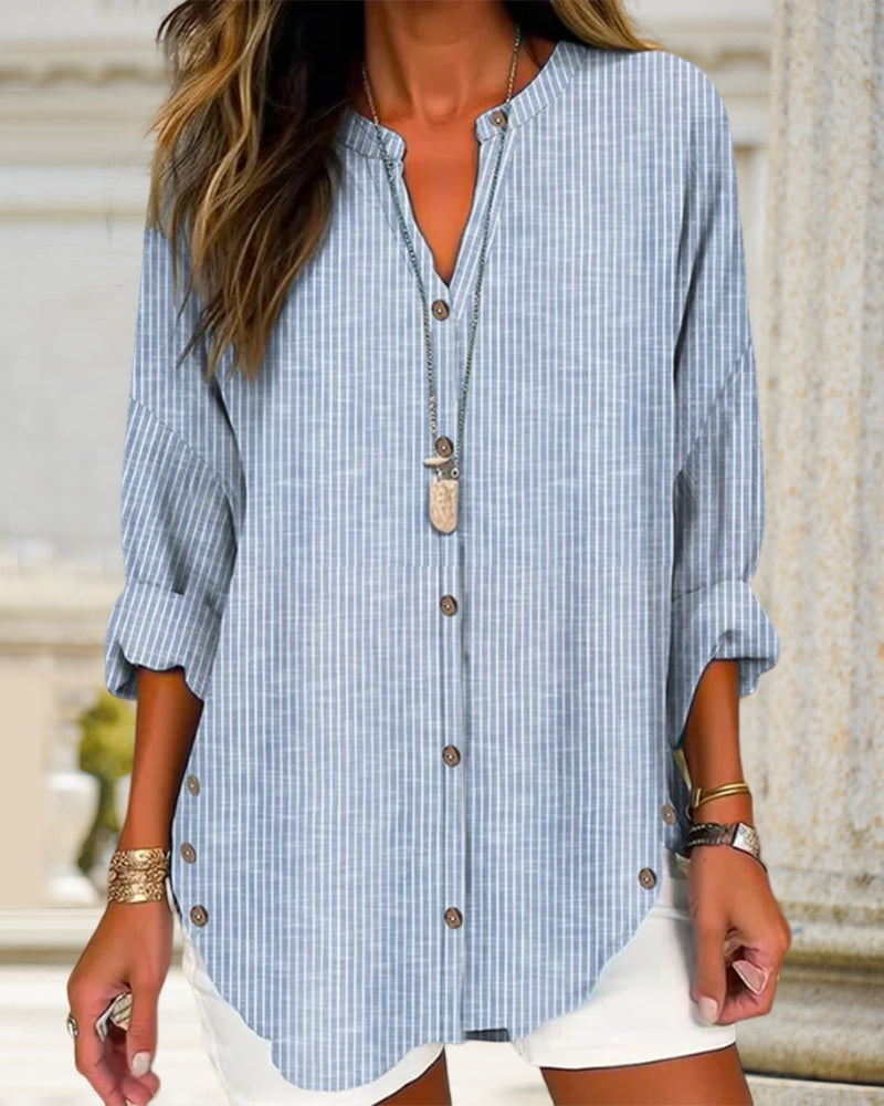 Lena | Women's Casual Striped Blouse with Button Placket