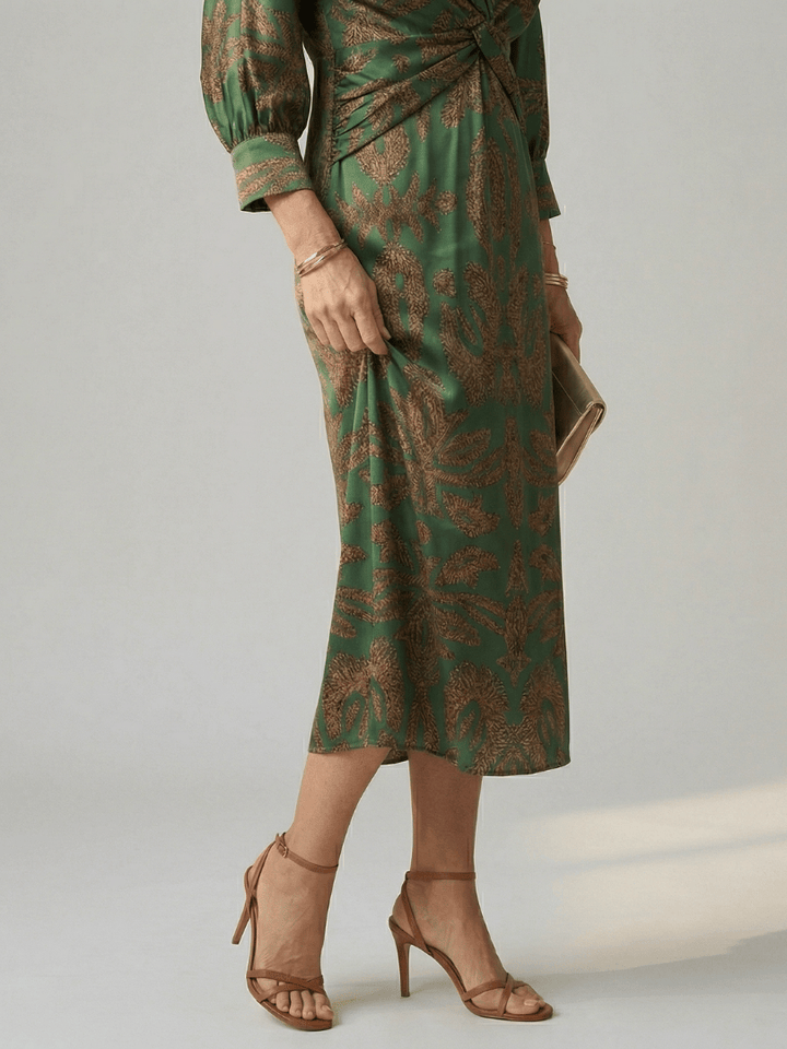 Emma & Rose Cape Town Lune™ Natural Wrap Midi Dress displayed in a relaxed fit with flowing fabric and elegant design.