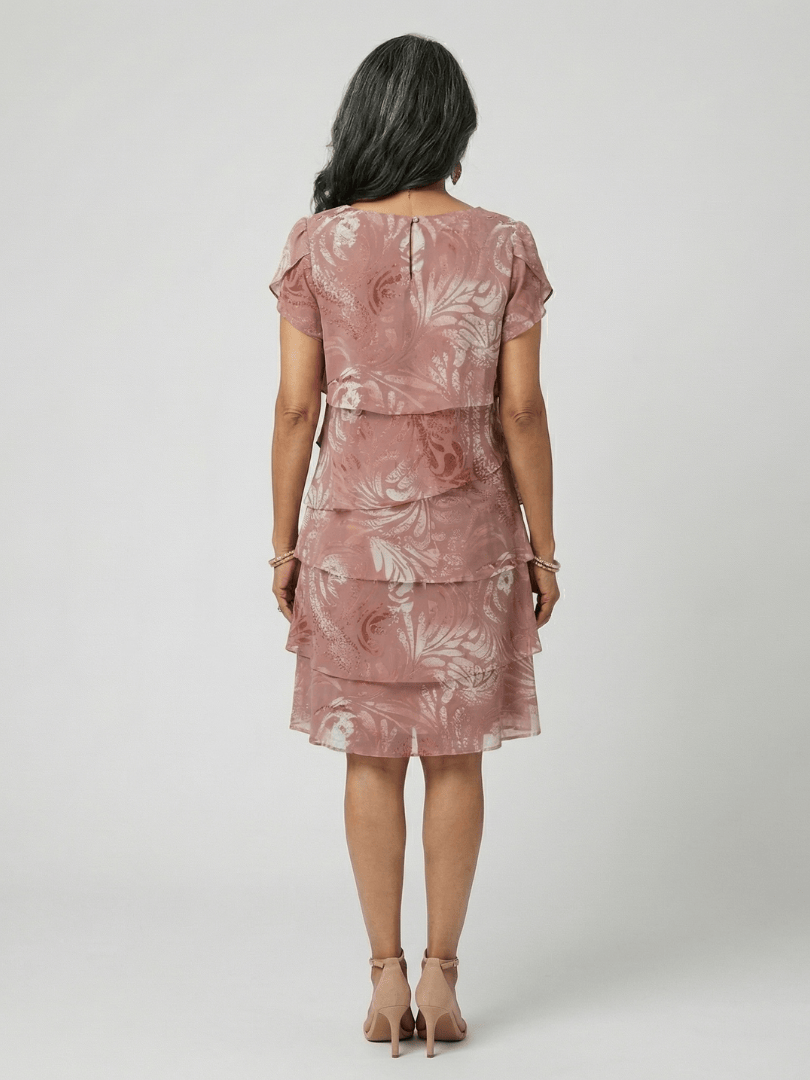 Emma & Rose Cape Town Aria Tier Knee Length Dress in soft fabric, featuring layered tiers and a stylish knee-length design.