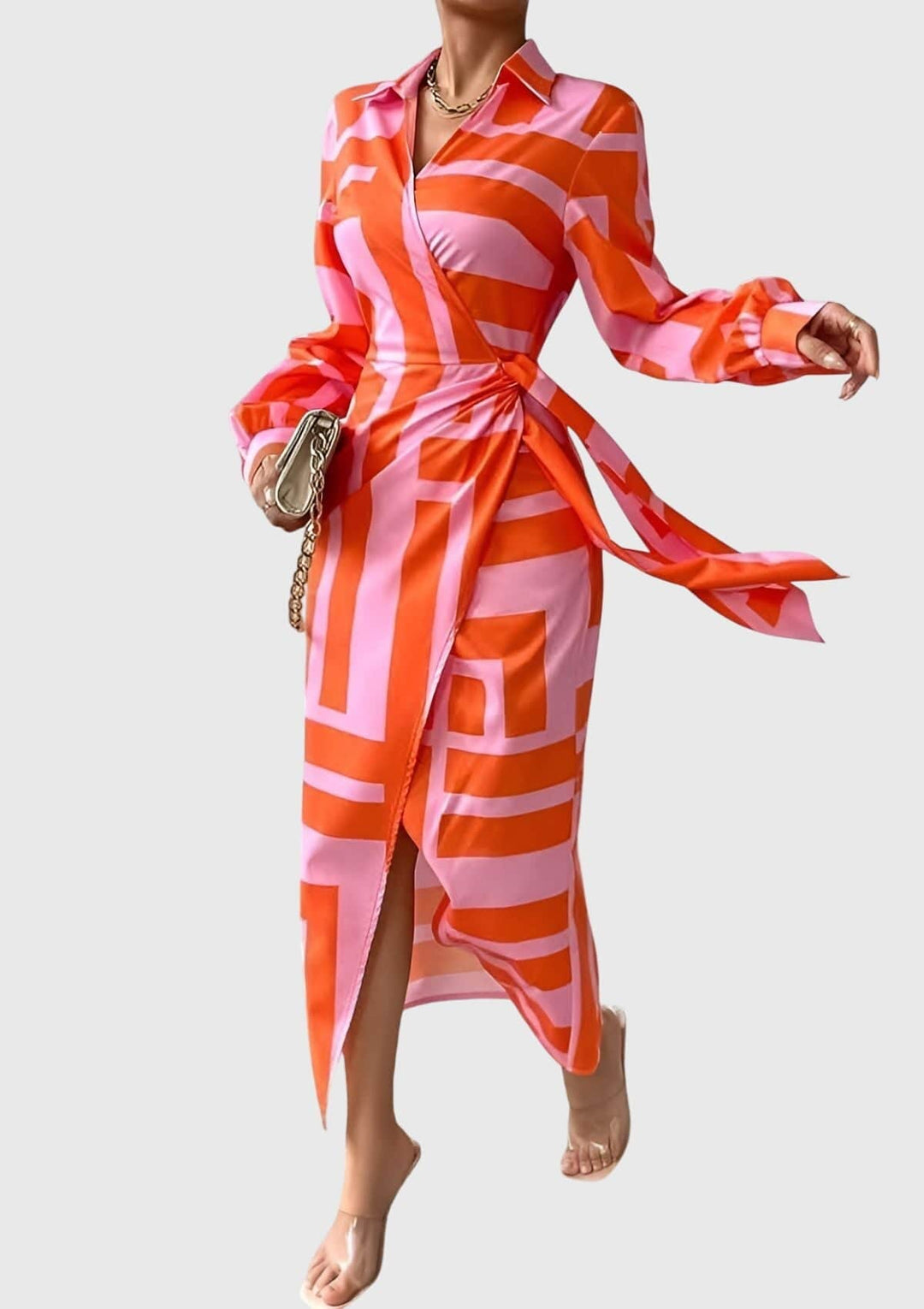 Everly™ elegant wrap dress with floral print by Emma & Rose Cape Town, showcasing a stylish, flowy design and vibrant fabric.