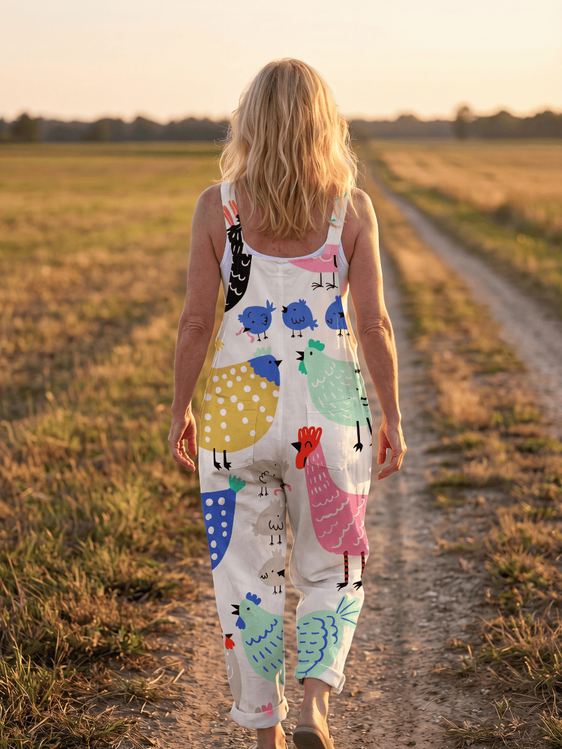 Emma & Rose Cape Town Arlina™ everyday motif strap jumpsuit, shown on model with adjustable shoulder straps and relaxed fit.