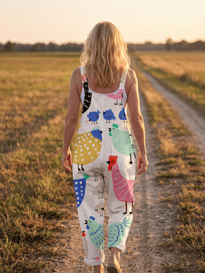 Emma & Rose Cape Town Arlina™ everyday motif strap jumpsuit, shown on model with adjustable shoulder straps and relaxed fit.