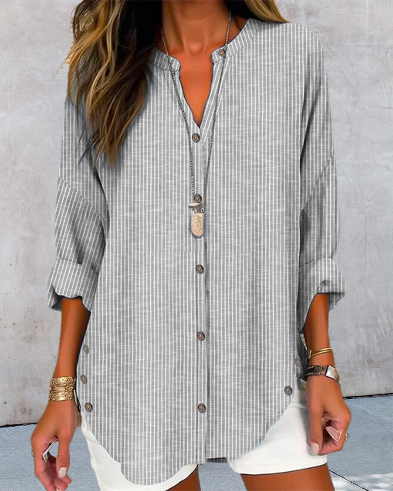 Lena | Women's Casual Striped Blouse with Button Placket