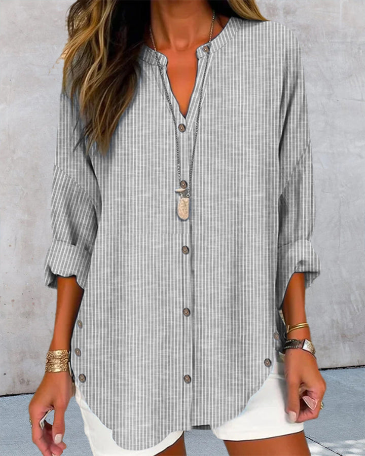 Lena | Women's Casual Striped Blouse with Button Placket
