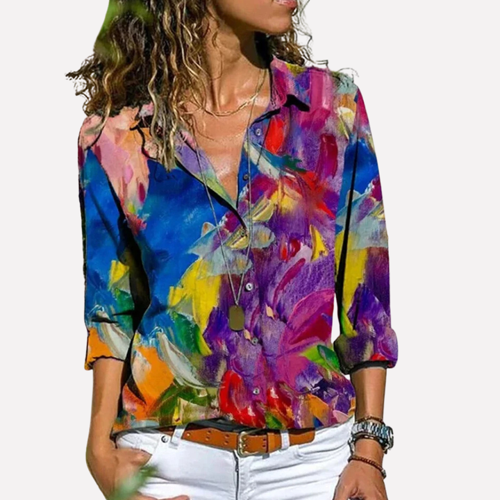 Luna | Vibrant Geometric Print Blouse with Long Sleeves