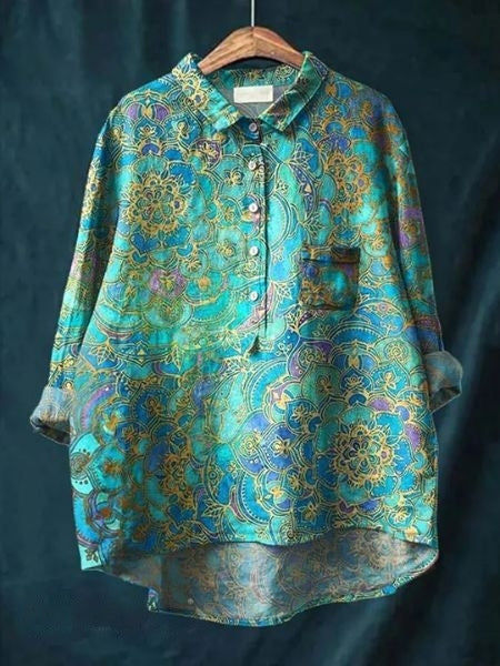 Bella | Women's Floral Button Front Pocket Blouse