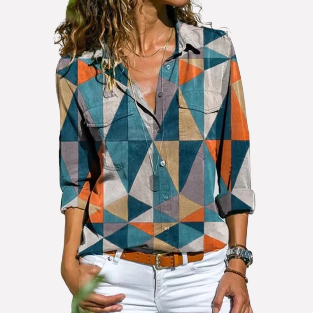 Luna | Vibrant Geometric Print Blouse with Long Sleeves