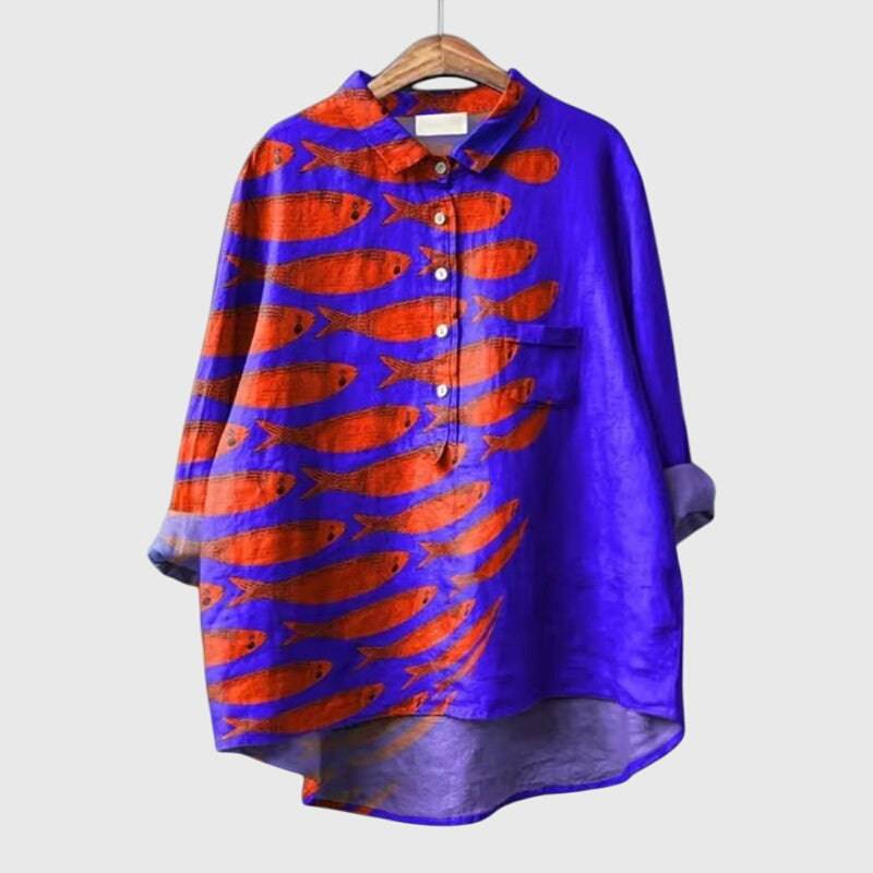 Elegant Lumi™ blouse by Emma & Rose Cape Town featuring a stylish, flowy design with intricate details and soft fabric.