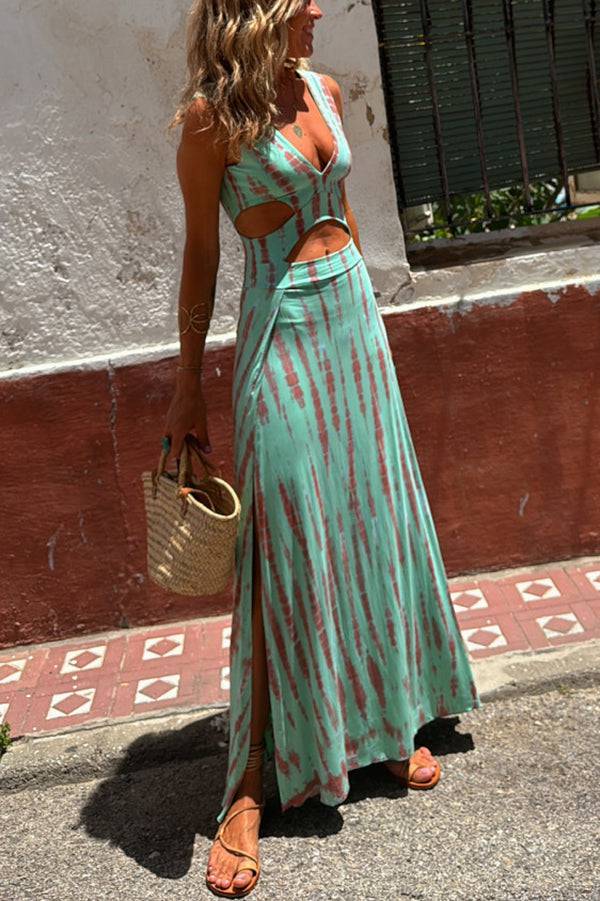 Chloe™ Eleanor tie-dye stretch dress by Emma & Rose Manhattan, featuring a colorful, fitted design with long sleeves and a casual style.