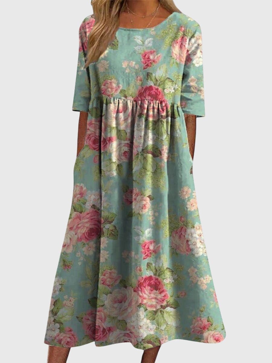 Djala™ flattering women's dress by Emma & Rose Cape Town, stylish dress with elegant fit and vibrant fabric, front view.