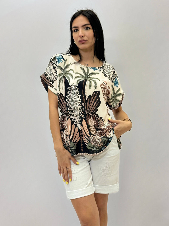 Miles™ Comfortable top with palm pattern in maglieria, featuring soft knit fabric and stylish design by Emma & Rose Cape Town.