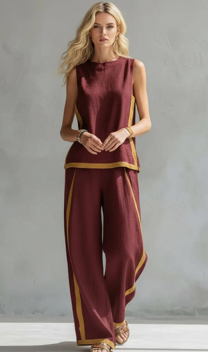Leila™ soft blend two-piece set by Emma & Rose Manhattan, featuring a comfortable, stylish top and bottom in a natural fabric.