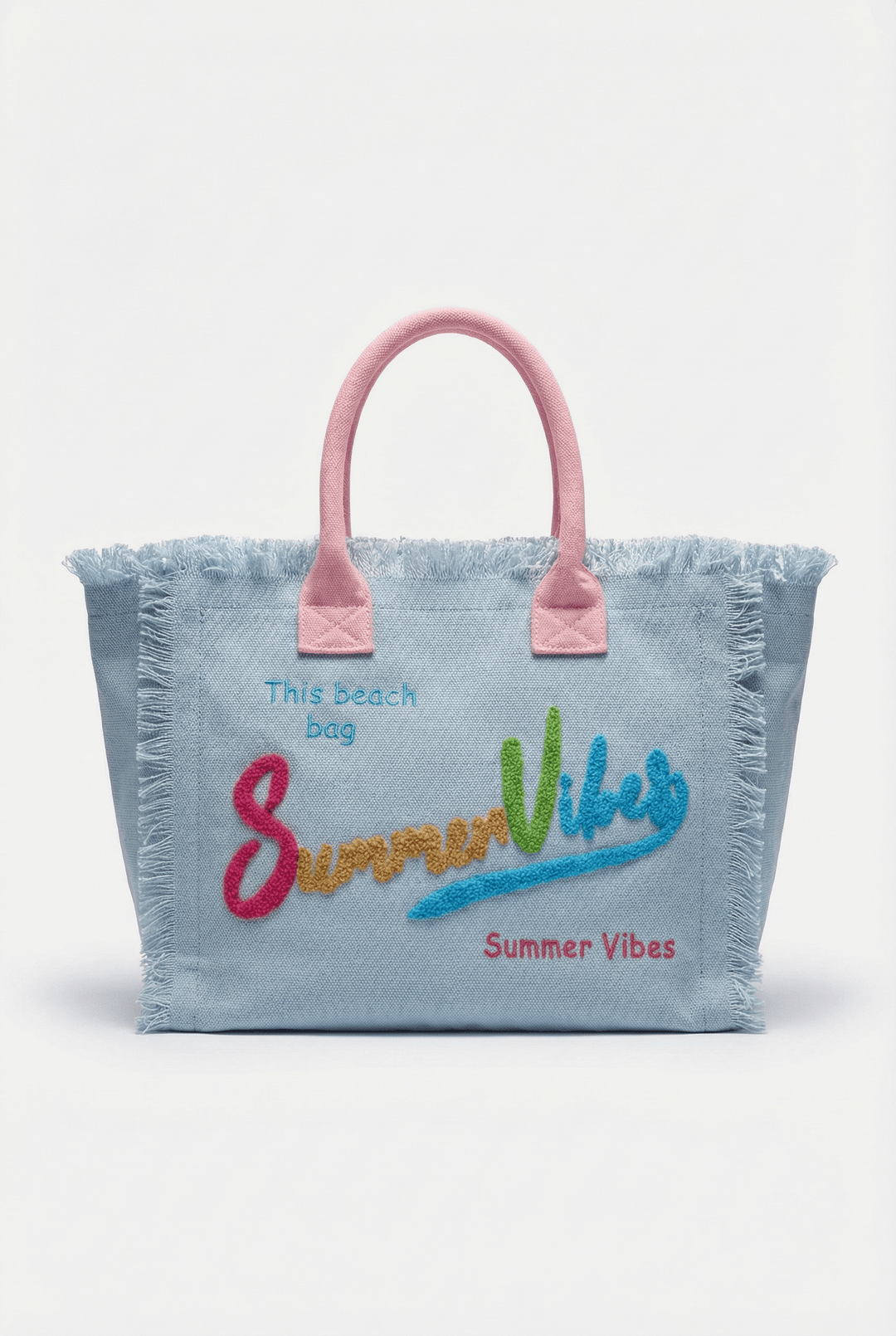Summer™ Vibes Beach Bag by Emma & Rose Cape Town, structured fabric bag with handles, standing upright against a white background.