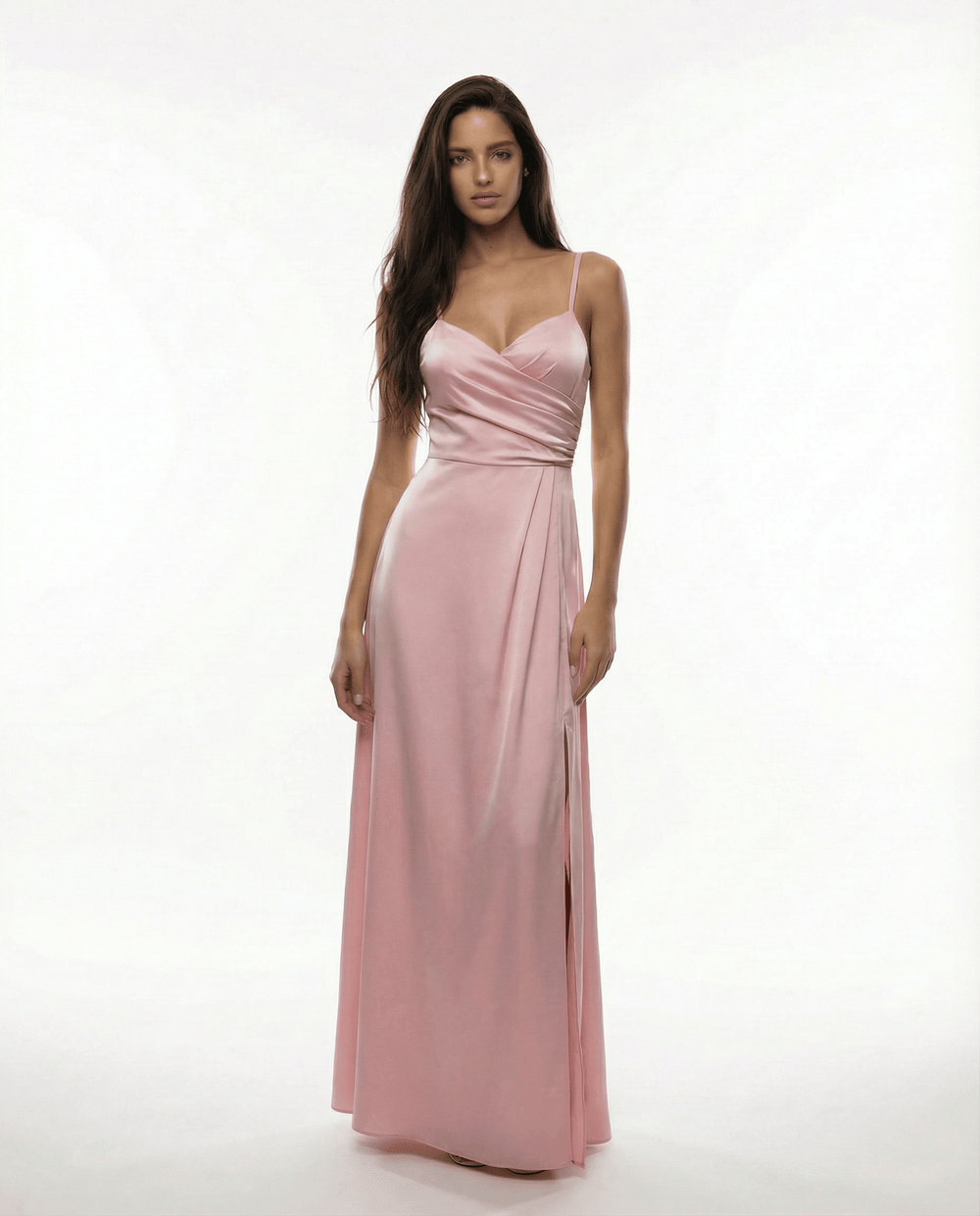 Elegant long dress by Emma & Rose Cape Town featuring a stylish neckline, perfect for formal occasions.