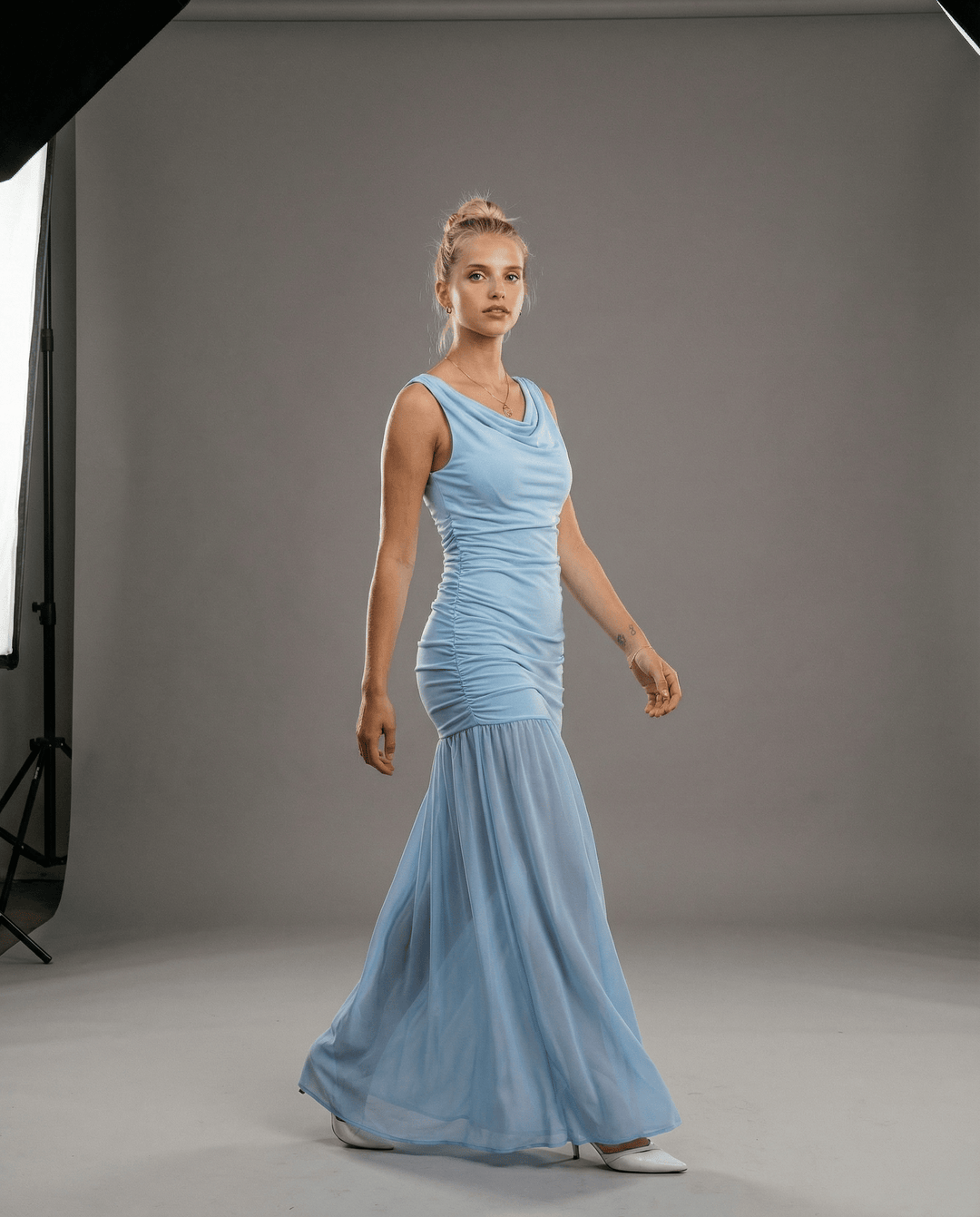 Amanda™ Draped Long Dress by Emma & Rose Cape Town, elegant abiti with flowing fabric and stylish draped design.