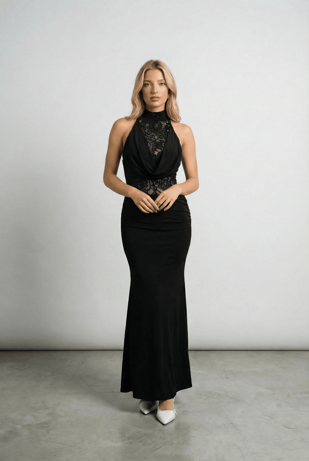 Elegant long dress inserts from Noa™ by Emma & Rose Cape Town, showcasing intricate fabric details and stylish design.